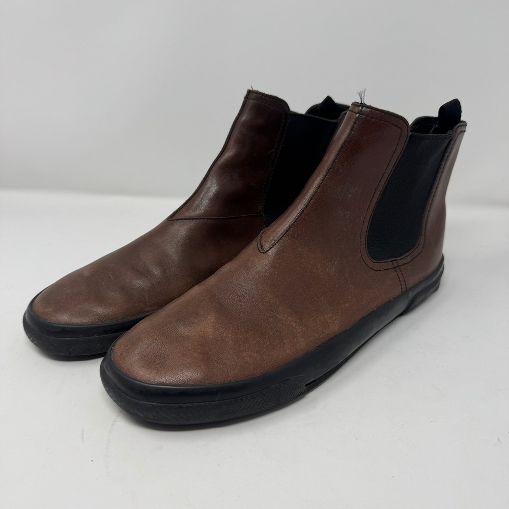 Prada Mens Chelsea Boot Sneaker 9 Brown Leather Preowned Flaw 4T2245
